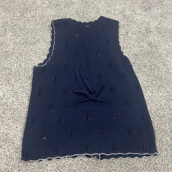 Bechamel Hand knit Cotton Ramie Cardigan Vest Sweater Blue Floral Women’s Size L - Picture 6 of 8